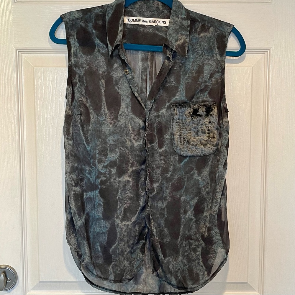 COMME des GARCONS Sleeveless Silk Blouse Black & Teal Small